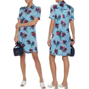 Equipment Mirelle Silk Floral Geometric Shirt Dress in Brilliant Blue Multi
